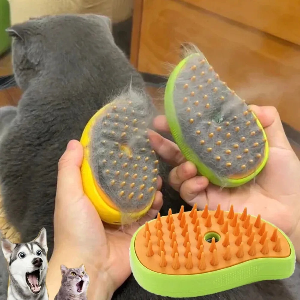 Cepillo a vapor eléctrico para perros y gatos, pulverizador eléctrico para masaje, herramienta de aseo para mascotas, control de muda, 3 en 1 con sprays y peines de masaje