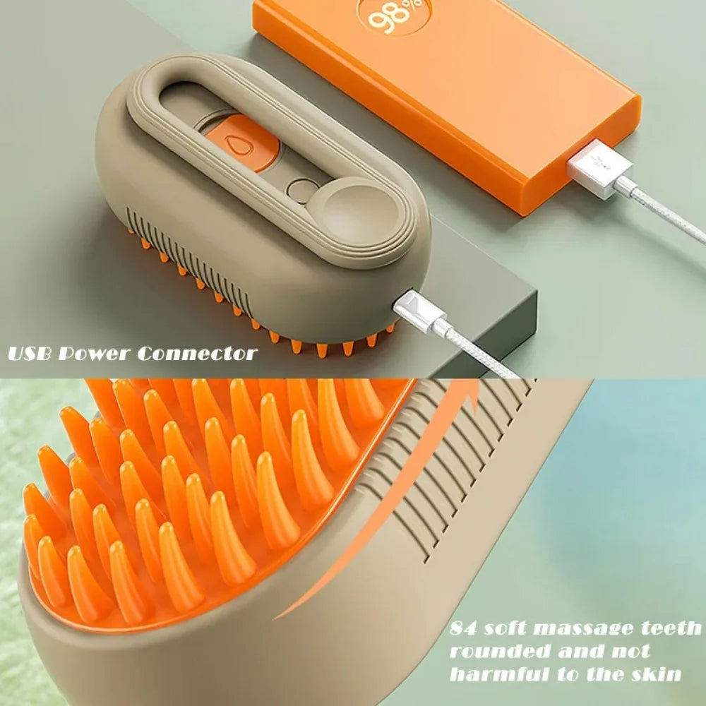 Cepillo a vapor eléctrico para perros y gatos, pulverizador eléctrico para masaje, herramienta de aseo para mascotas, control de muda, 3 en 1 con sprays y peines de masaje