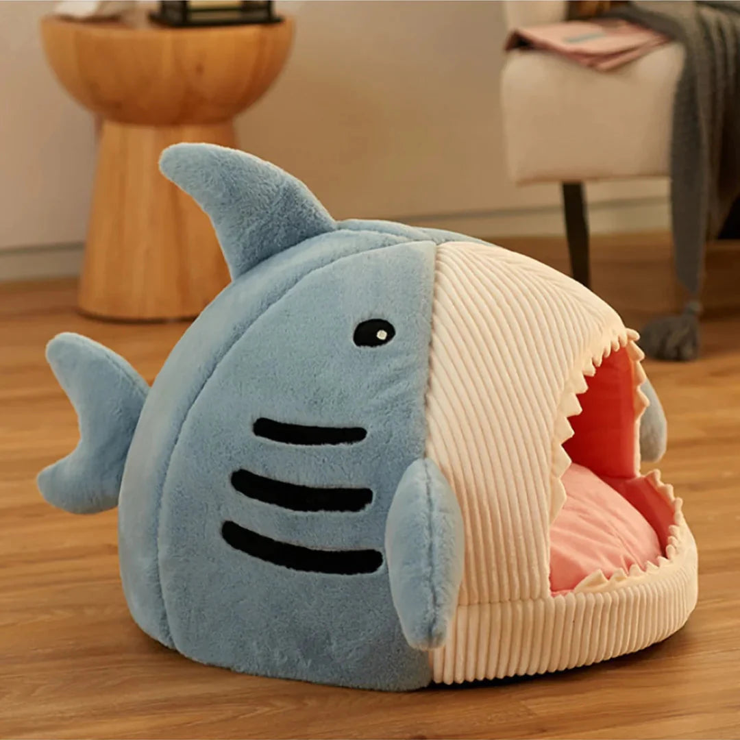 Cama para mascotas de lujo en forma de tiburón