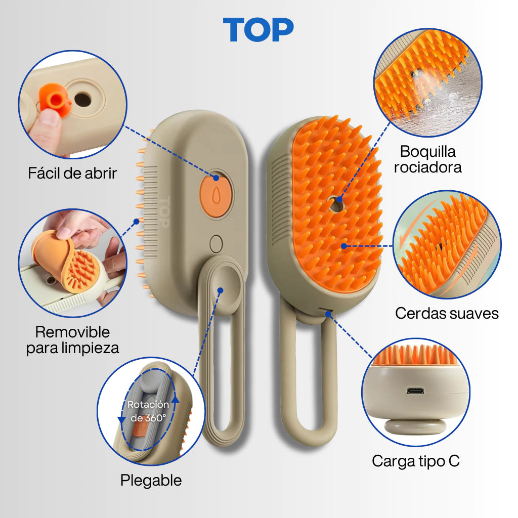 Cepillo a vapor eléctrico para perros y gatos, 3 en 1 con sprays y peines de masaje