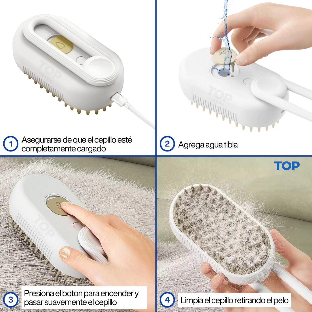 Cepillo a vapor eléctrico para perros y gatos, 3 en 1 con sprays y peines de masaje